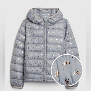 GAP Kids Girl Floral Foil Heather Gray Cold Control Packable Puffer size 12-13Y